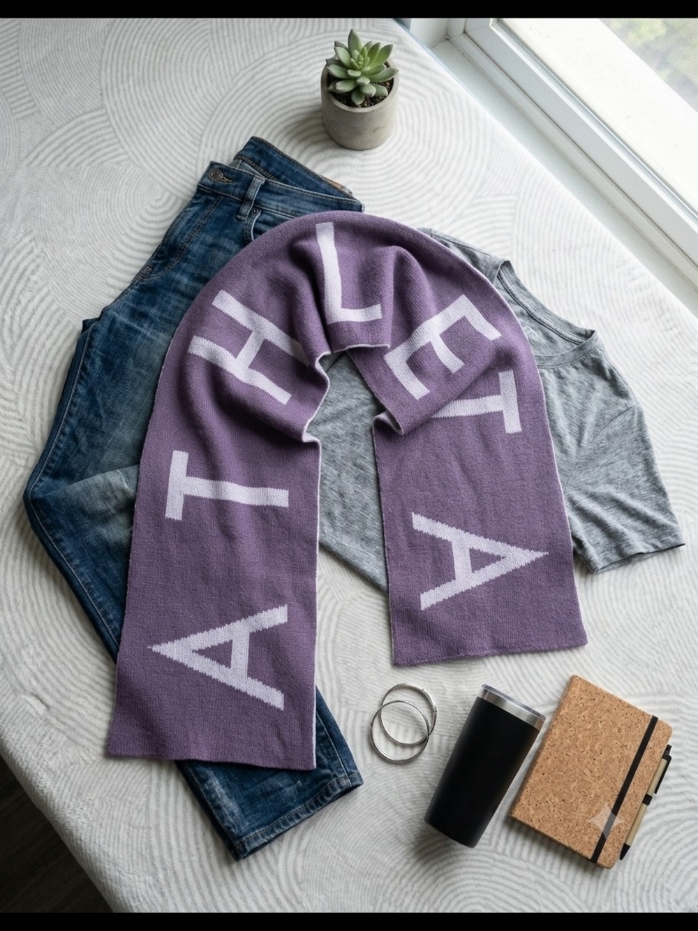 Athleta Cashmere Blend Lavender Knit Logo Scarf